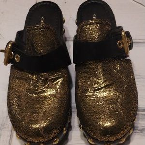 Car Shoe Gold and Black Clogs